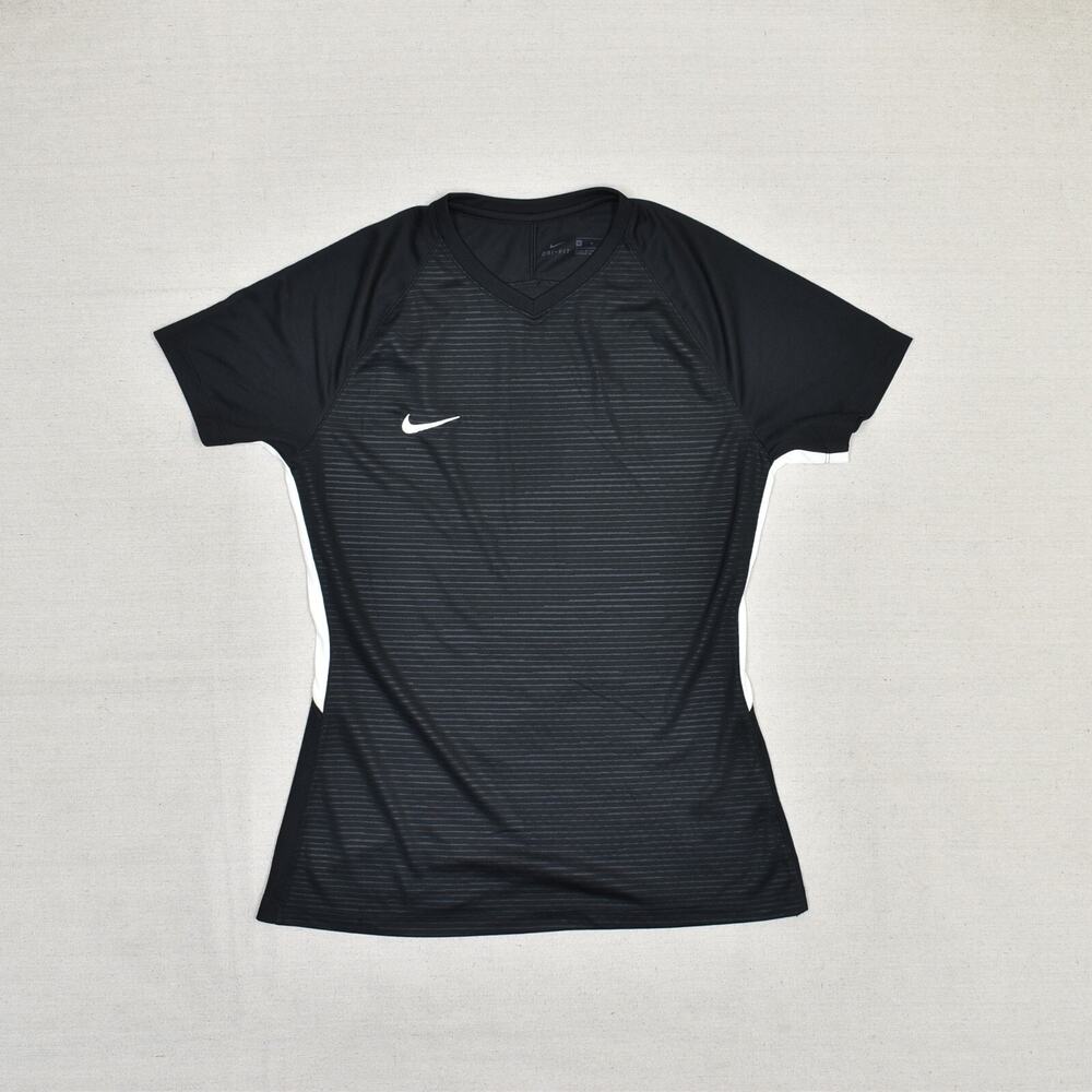 Nike Women Top Short Sleeve Polyester V Neck Black Size M Dri Fit Gym Workout - Picture 2 of 8